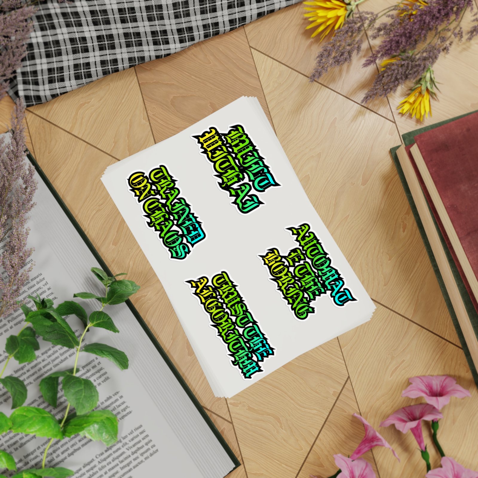 Edgy Gothic Script Sticker Sheet Bundle — 5pcs (Built With AI, Trained on Chaos) - Image 12