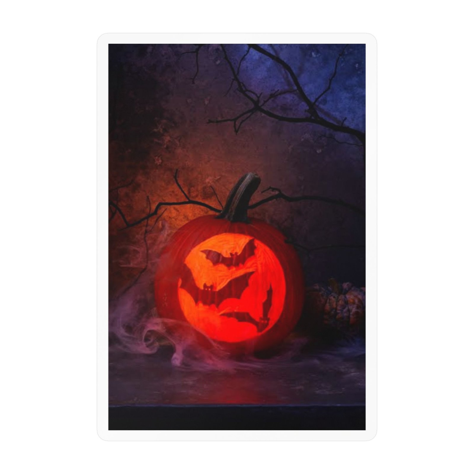 Halloween Jack-O'-Lantern Kiss-Cut Vinyl Decal — Pumpkin with Bats Sticker