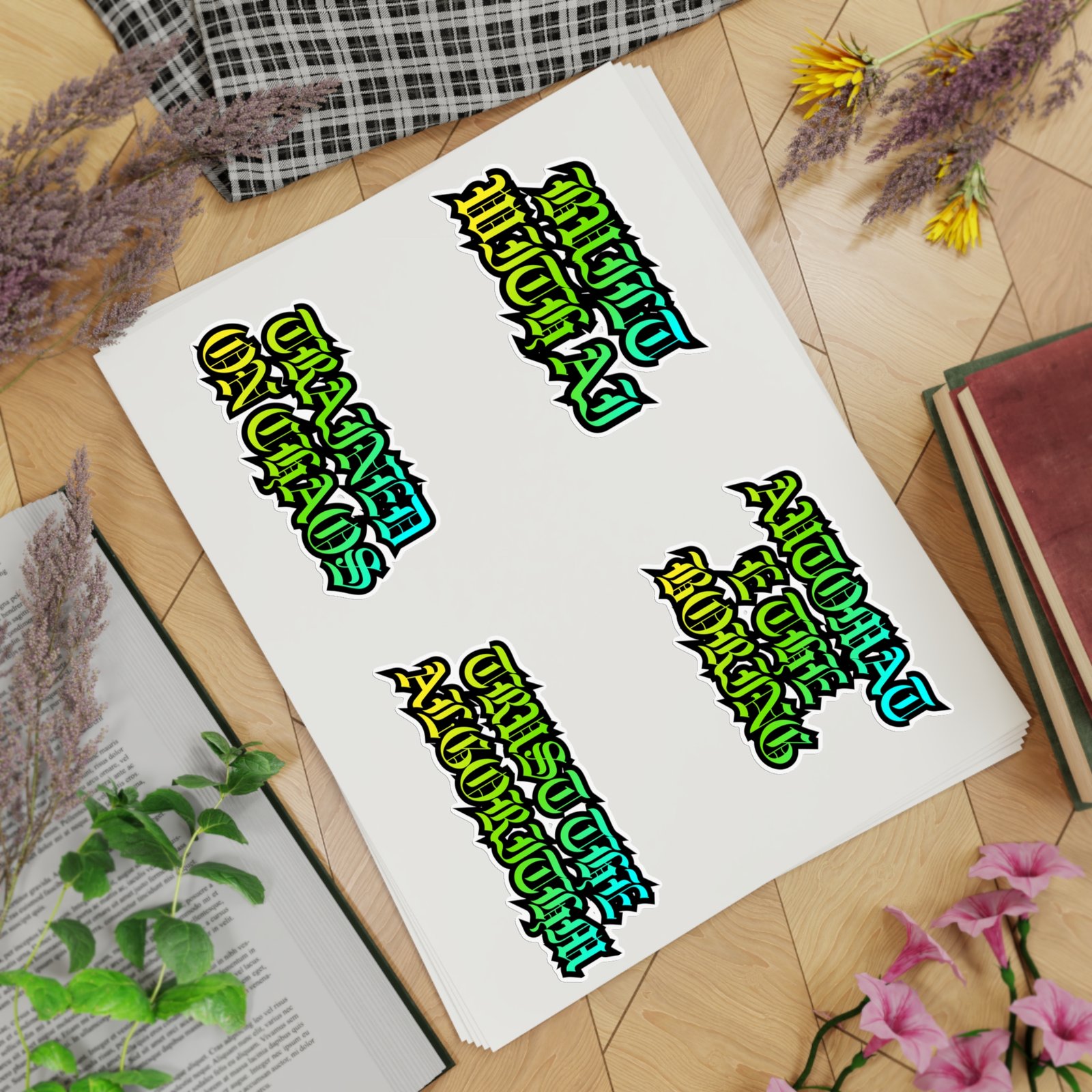Edgy Gothic Script Sticker Sheet Bundle — 5pcs (Built With AI, Trained on Chaos) - Image 24
