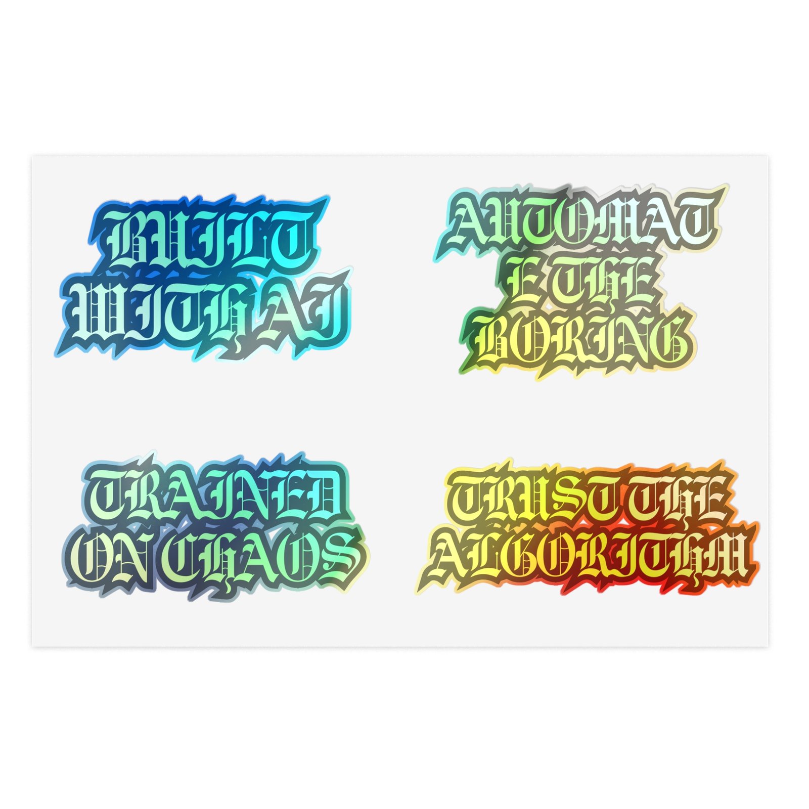 Edgy Gothic Script Sticker Sheet Bundle — 5pcs (Built With AI, Trained on Chaos)