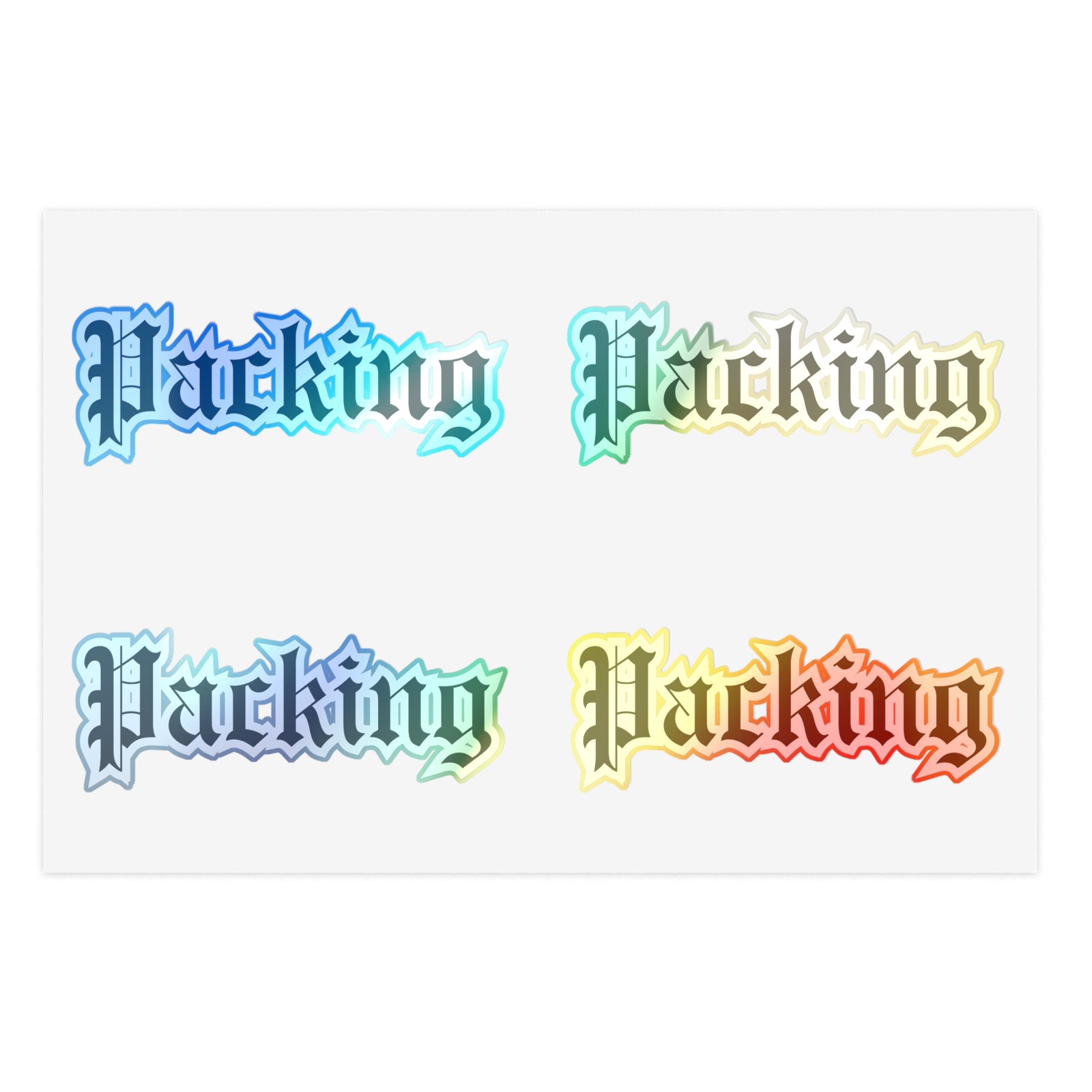 Packing Sticker Sheet Bundle — 5 Colorful 'Packing' Gothic Script Decals