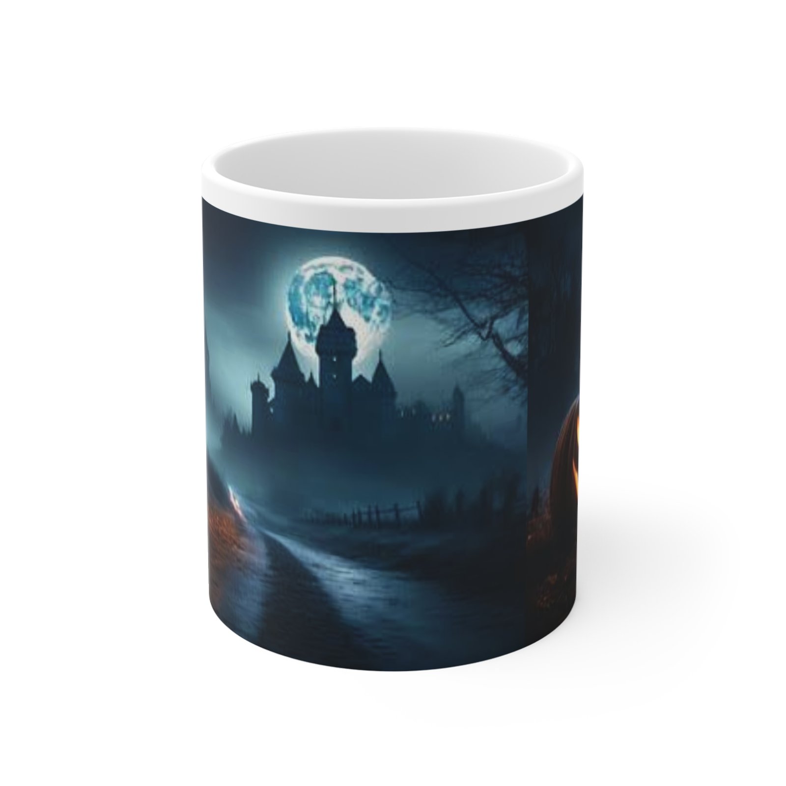 Halloween Haunted Castle Mug — Jack-O'-Lantern Moonlit Night Coffee Cup