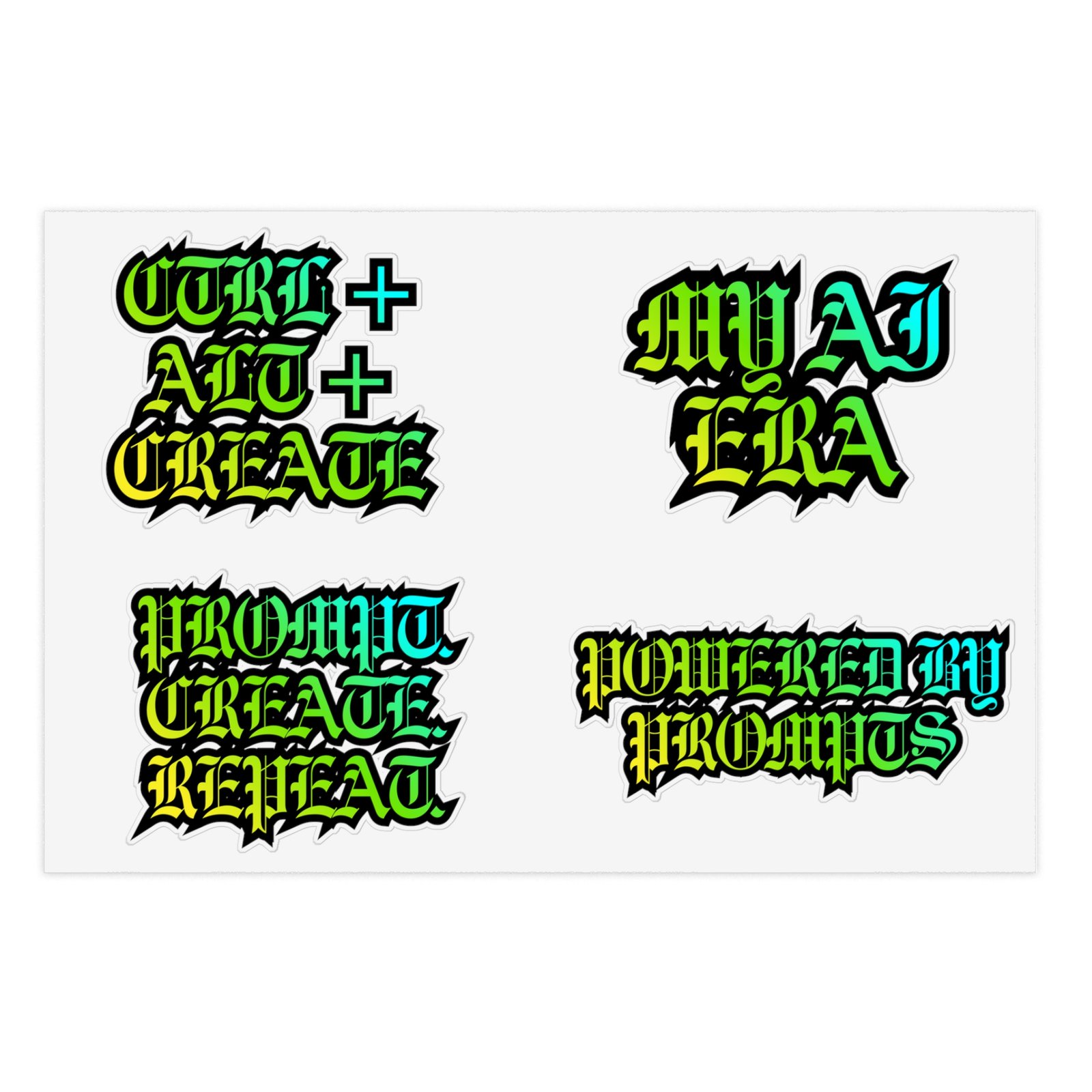 Retro Gothic Sticker Sheet — 'CTRL ALT CREATE', 'PROMPT CREATE REPEAT', 'MY AI ERA', 'POWERED BY PROMPTS' (5-Pack) - Image 5