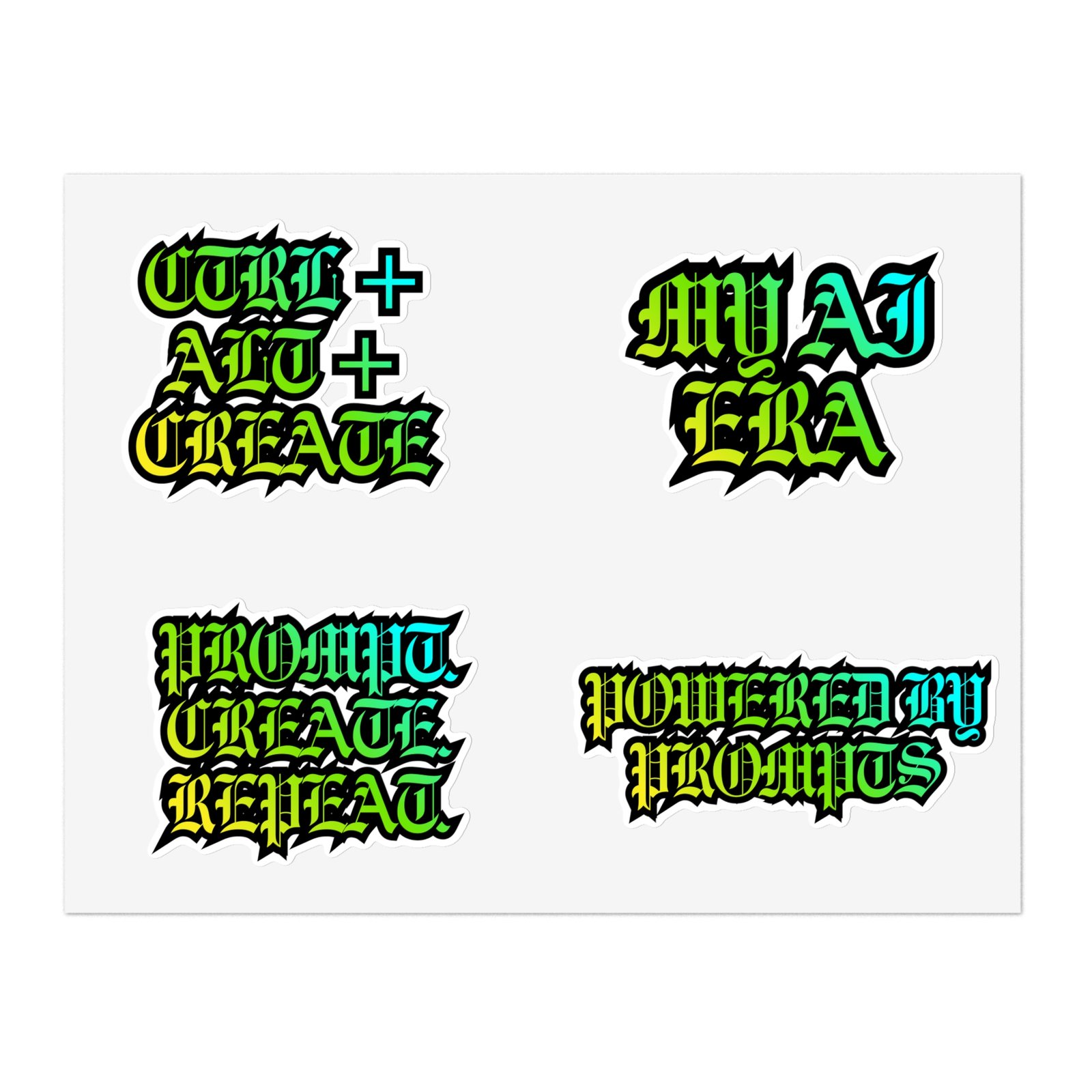 Retro Gothic Sticker Sheet — 'CTRL ALT CREATE', 'PROMPT CREATE REPEAT', 'MY AI ERA', 'POWERED BY PROMPTS' (5-Pack) - Image 21
