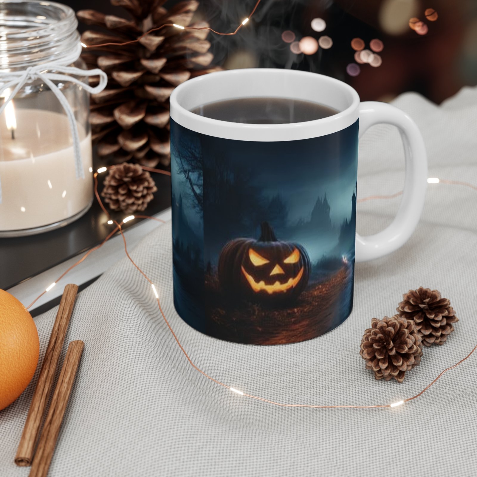Halloween Haunted Castle Mug — Jack-O'-Lantern Moonlit Night Coffee Cup - Image 4