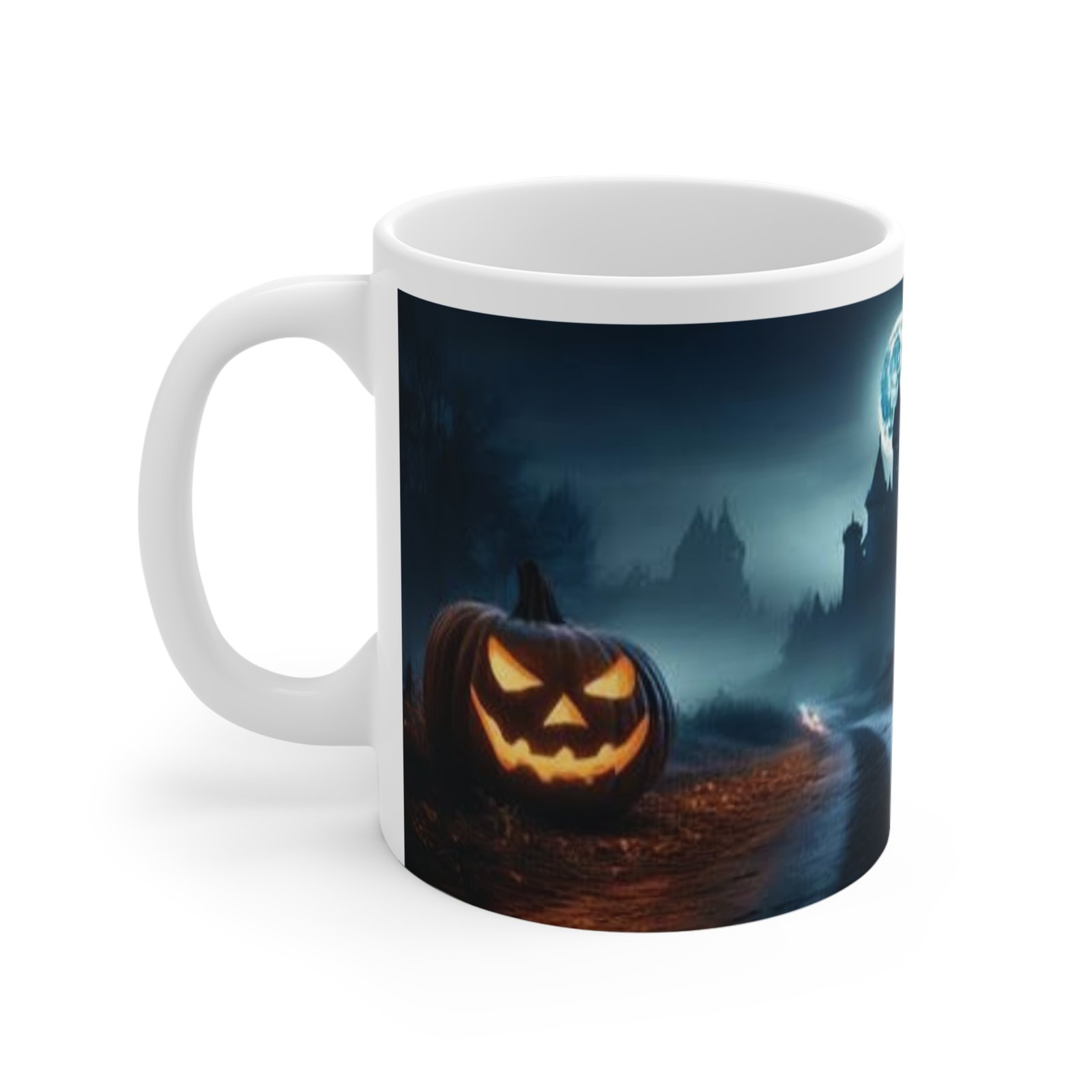 Halloween Haunted Castle Mug — Jack-O'-Lantern Moonlit Night Coffee Cup - Image 2