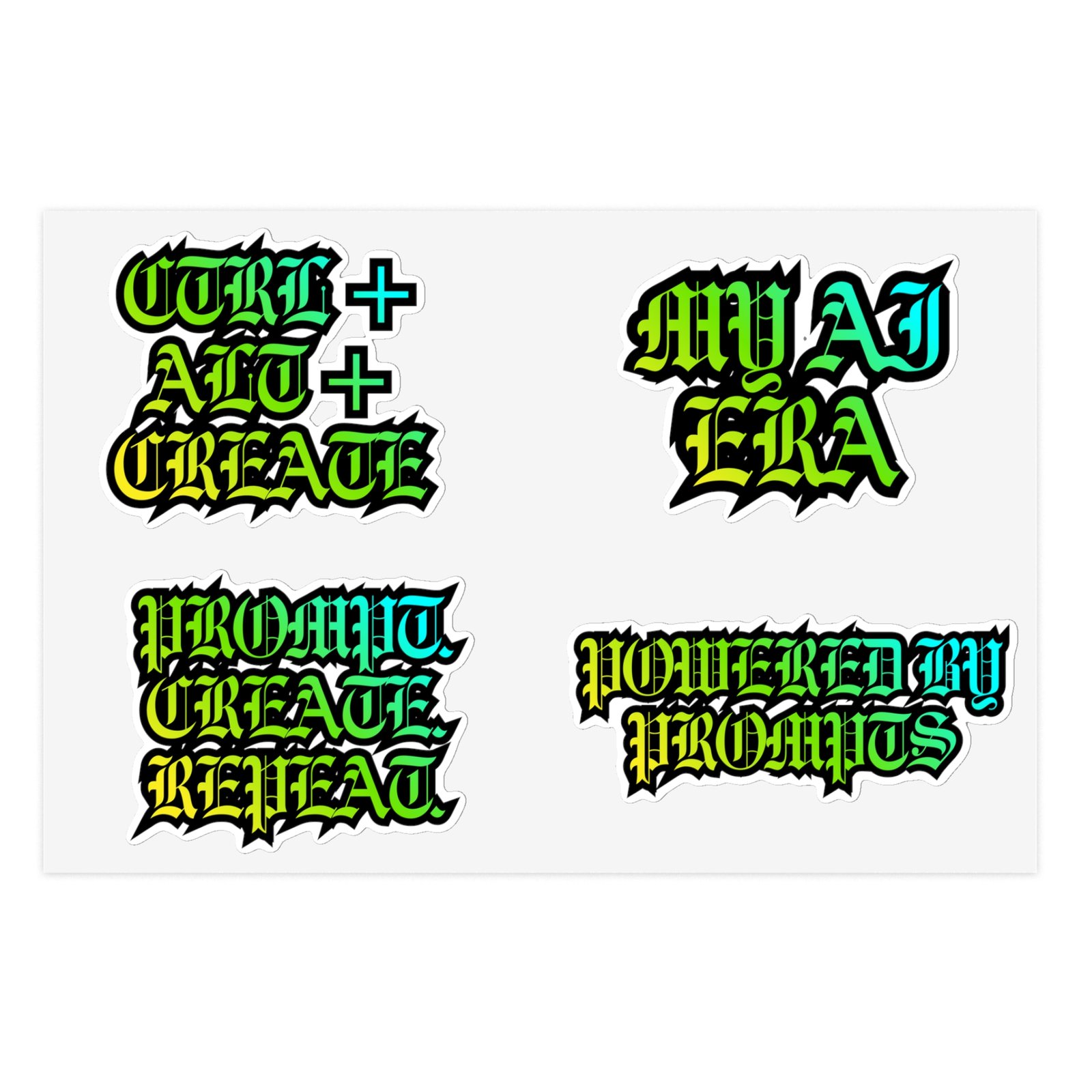 Retro Gothic Sticker Sheet — 'CTRL ALT CREATE', 'PROMPT CREATE REPEAT', 'MY AI ERA', 'POWERED BY PROMPTS' (5-Pack) - Image 9